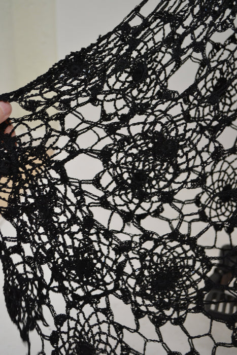 90s 00s Y2k Vintage Black Crochet Dress Black Beaded Knit Long Maxi Dress Dress Large 00s Black Crochet Slip Tank Dress Beach Party