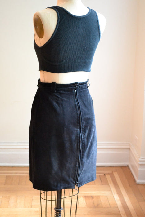 Vintage Black Leather Skirt Size Medium 90s Black Suede Skirt