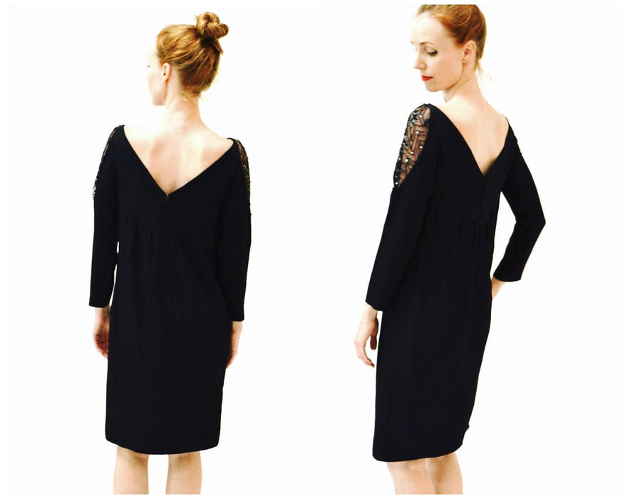 70s Vintage BOB MACKIE Dress Black Sequin Beaded Stars// Vintage Black Illusion Dress// Metallic Celestial Sequin Dress Medium Stars