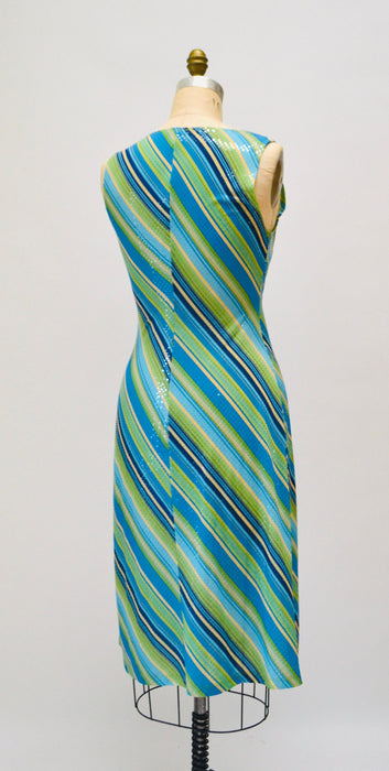 90s 2000s Y2k Vintage Club Dress Blue gren Knit Metallic Disco Dress Medium Stretch Dress// 2000s y2k Party Club Prom Dress Large