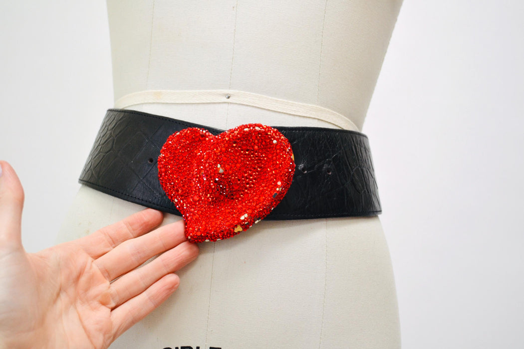90s Vintage Kathrine Baumann Beverly Hills Red Crystal Heart Belt Buckle Heart Love Wedding Crystal Belt Buckle Large Red Heart Wedding Belt