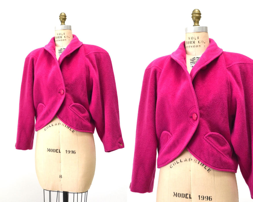 80s 90s Vintage ESCADA Bright Pink Wool Escada Jacket Pink Cropped Wool Jacket Coat Wool 80s 90s Glam Escada Designer Jacket