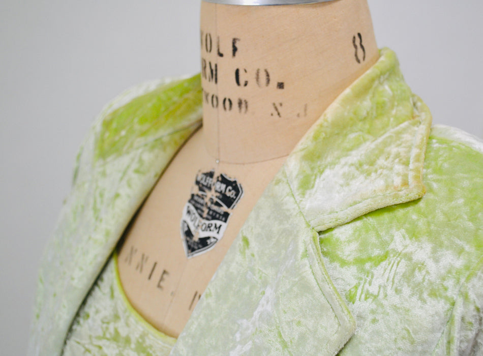 90s Vintage Lime Green Velvet Jacket Blazer Suit Green Crushed velvet Jacket XS Small Criscione // 90s Vintage velvet Wedding Party Jacket