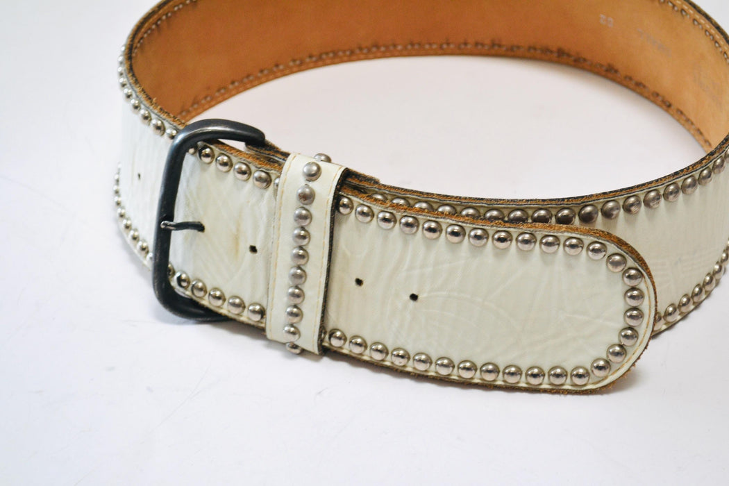 80s 90s Vintage Wide Leather Belt White Silver Studded Leather Belt Wedding Boho Cowboy Silver Belt Small Medium 30-35" Jenny and the Boys