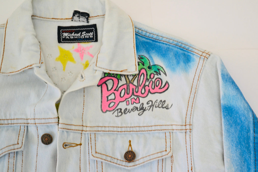 80s Vintage Barbie Jacket Denim Girls Large Kids Hollywood Barbie JEAN Jacket Barbie Party Rhinestone Jacket Airbrushed Tony Alamo Inspired