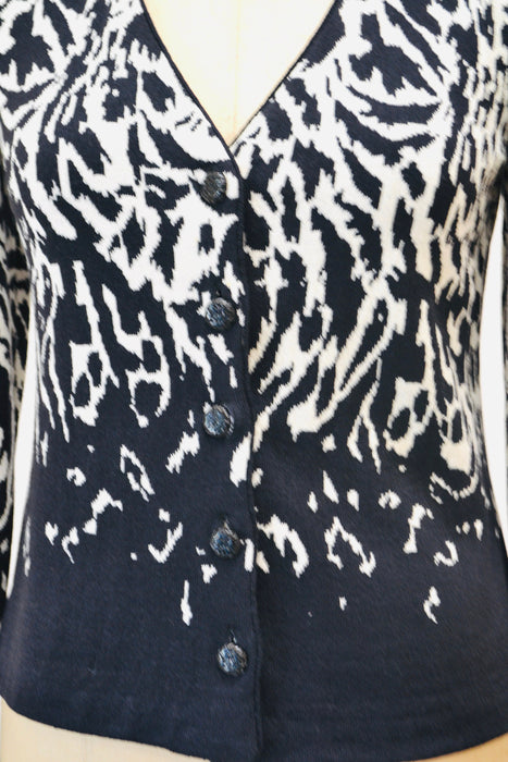 2000s y2k Vintage St. John Collection Zebra Pattern Sweater Cardigan Black and White Animal Zebra Pattern Cardigan Small Medium