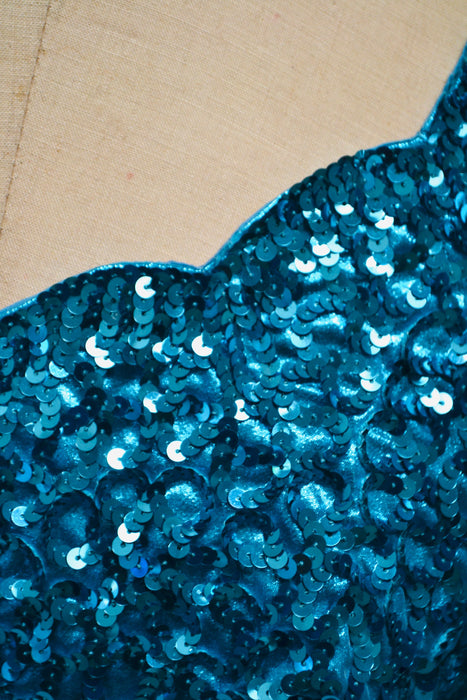 Vintage 80s Prom Sequin Dress Blue Metallic Ball Gown Medium Large // Vintage 80s Pageant Princess Dress Ball gown Party Dress Mike Benet