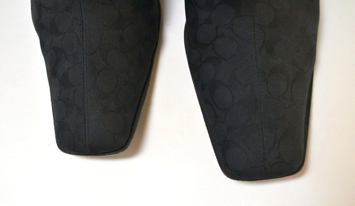 Vintage 90s 00s Y2K Coach Black Boots Size 10 High heels Square Toe Logo Ankle Boots Made In Italy // Vintage Coach Mindy Black Boots 10