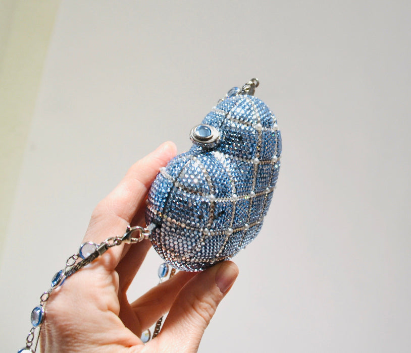90s Vintage Blue Silver Crystal Evening Bag Swarovski Crystal Something Borrowed Blue Crystal Minaudiere Wedding Evening Bag K Baumann