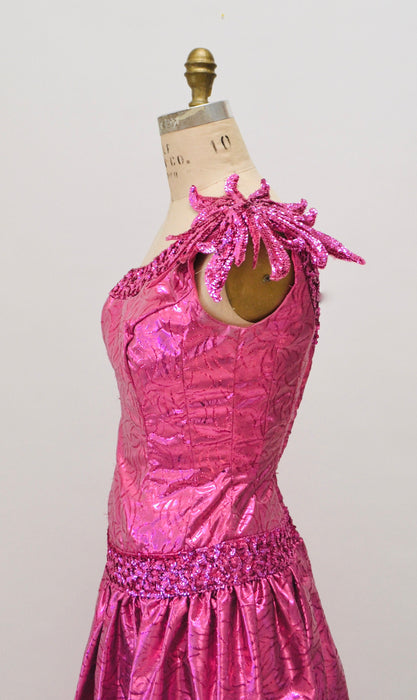 Metallic 80s Prom Dress Pink XS Small Barbie Dress // Vintage 80s Party Dress Pink Metallic Sequin Dress Mike Benet Pageant Princess Dress