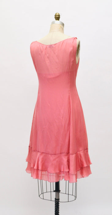 2000s Y2K Vintage Pink Silk Ruffle Chiffon Dress With Moschino Cheap & Chic made in Italy Small Medium Black Moschino