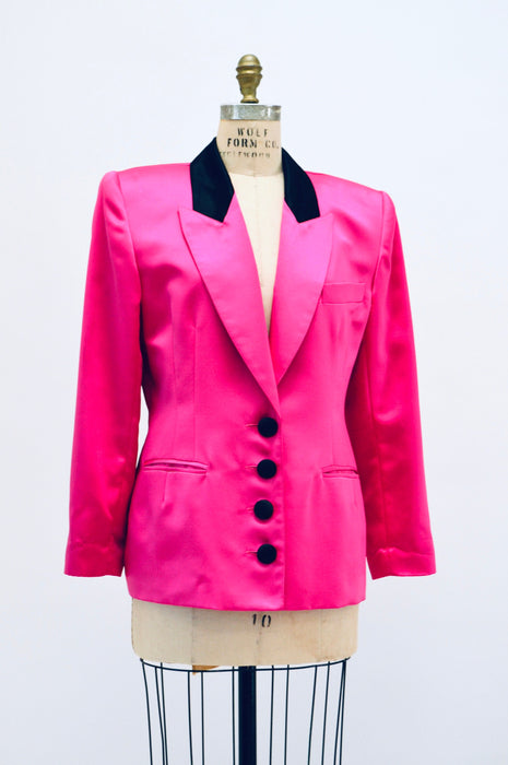 Vintage 80s 90s Bright Pink Fuchsia Satin Suit Jacket Blazer 90s Pink Barbie Power Suit Medium Large// 90s Glam Pink Jacket Blazer Criscione