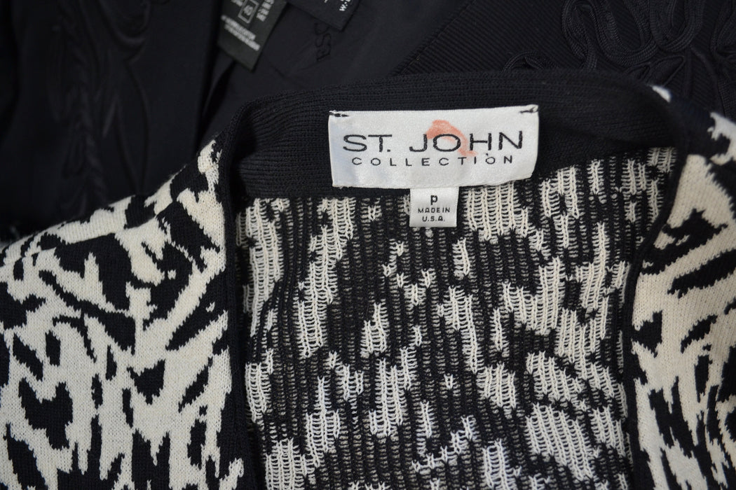 2000s y2k Vintage St. John Collection Zebra Pattern Sweater Cardigan Black and White Animal Zebra Pattern Cardigan Small Medium