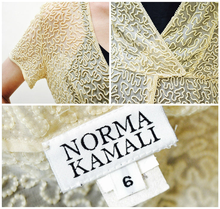 90s Vintage Norma Kamali Designer White Pearl Beaded Shirt Top Cream Off White By Norma Kamali Avant Garde Pearls Wedding Top Small Medium