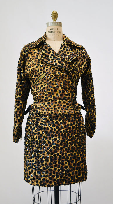 90s Vintage Metallic Sequin Skirt Size Small Animal Leopard Cheetah Print By Jeanette // 90 Vintage Black Sequin Party Skirt Size Small
