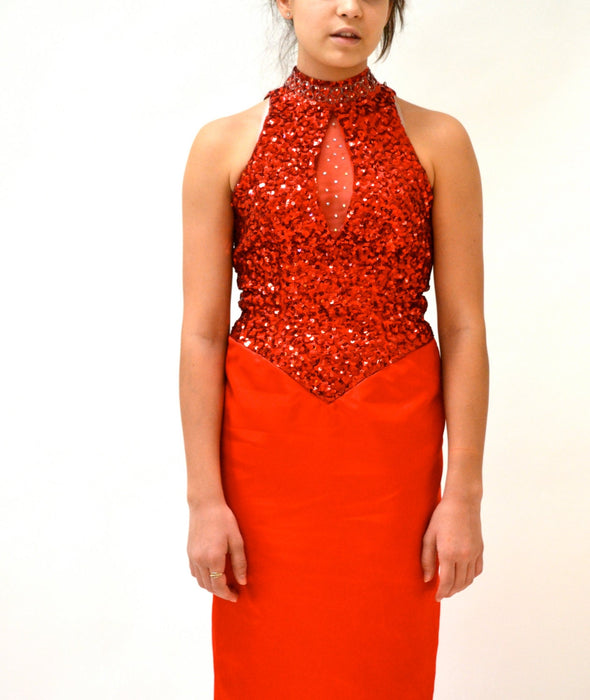 80s Vintage Prom Dress Red Sequin Evening Gown XS Small// Vintage Red Sequin Evening Gown Pageant Party Drag Queen Dress By Mike Benet Small