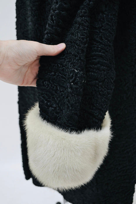 40s 50s Vintage Black Persian Lamb and Mink Fur Coat Jacket Black Grey Broadtail Mink Fur Jacket Medium Large 50s By Kramers