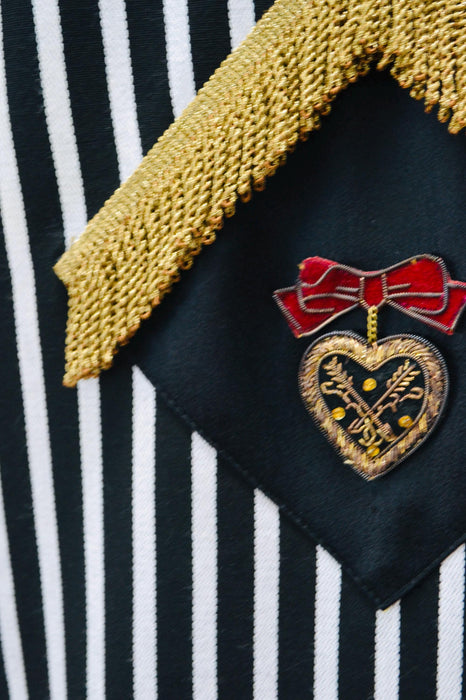 90s Vintage Black White Striped Party Jacket Blazer Medium by Criscione //  90s Black Satin Military Heart Rhinestone Party Jacket Blazer