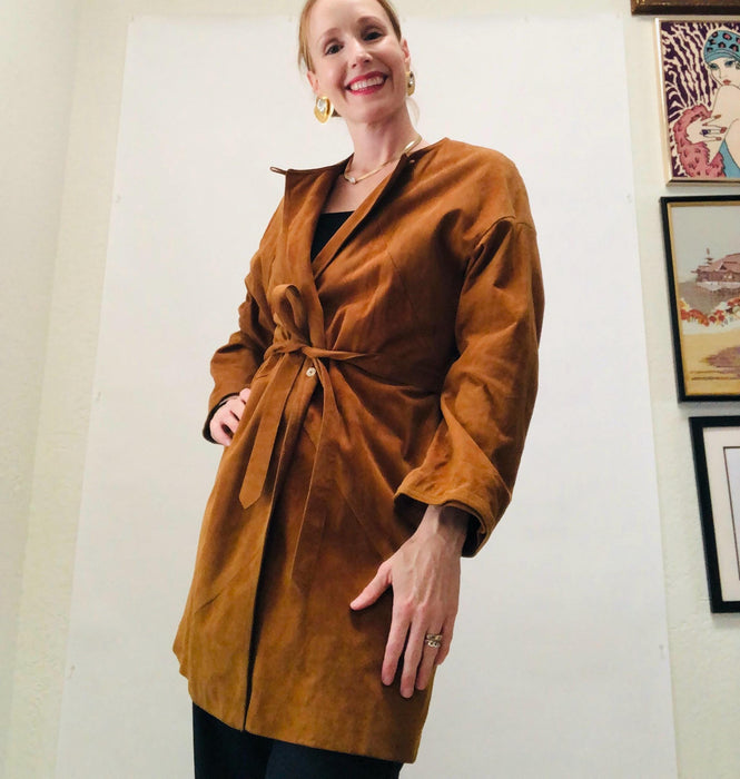 70s Vintage Brown Leather Jacket Sueded Coat Leather Jacket Small Medium // 80s 90s Brown Leather Jacket Long Brown Leather jacket