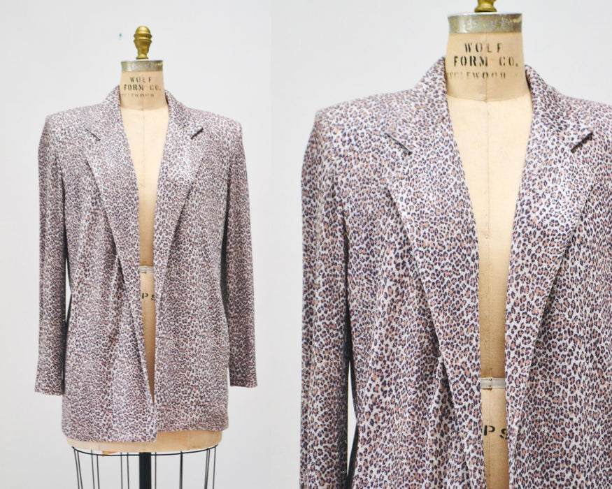 90s Vintage Jacket Animal Print Blazer Metallic Leopard Print Criscione Small // 90s Vintage Leopard Print Jacket Nanny Jacket Knit Blazer