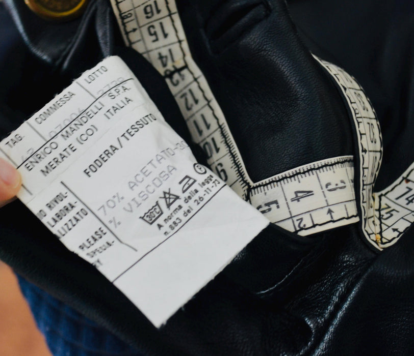 90s Vintage Black Leather Jacket by Moschino Leather Small Made in Italy// 90s Black Leather Jacket Tape Measure Trim Designer Seamstress
