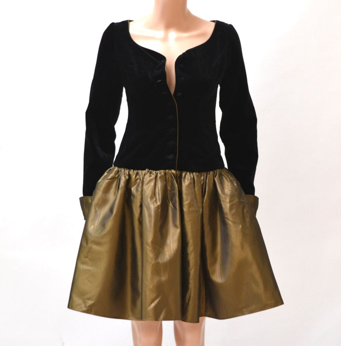 Vintage 80s Prom Dress Black and Gold Metallic XS Small// 80s 90s does 50s Party Dress// Black Velvet Gold Crinoline Dress Laura Ashley
