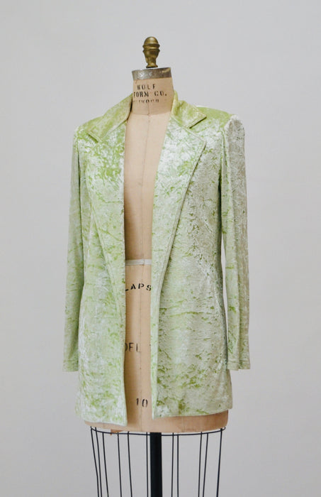 90s Vintage Lime Green Velvet Jacket Blazer Suit Green Crushed velvet Jacket XS Small Criscione // 90s Vintage velvet Wedding Party Jacket