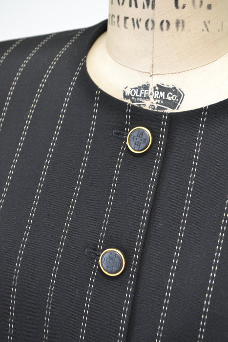 Vintage Escada Suit Pinstripe Wool Escada Suit Jacket Skirt Blazer Large Black white Striped Skirt Suit Black Stripe Jacket Medium Large