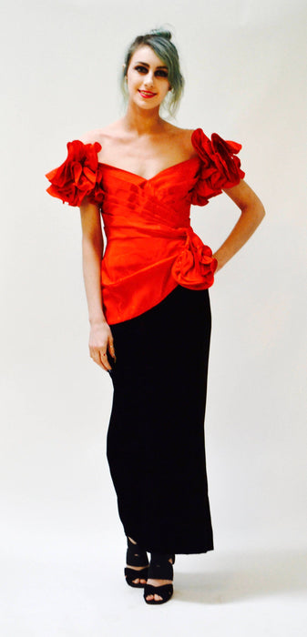 80s Vintage Prom Dress Black and Red XS Small Lillie Rubin// Vintage 80s Black and Red Evening Gown Dress Pageant Dress Small Black Velvet