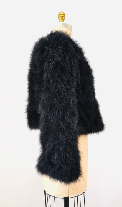 90s Vintage Black Feather Jacket Marabou Feather Jacket Coat Medium Large // Vintage 90s Black Feather Jacket Vintage Glam party Jacket
