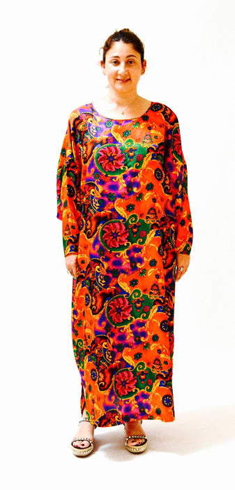 80s 90s Vintage Paisley Print Red Dress Caftan Kaftan Large XL Baroque Paisley Print Nightgown Boho Hostess House Dress by Val Mode