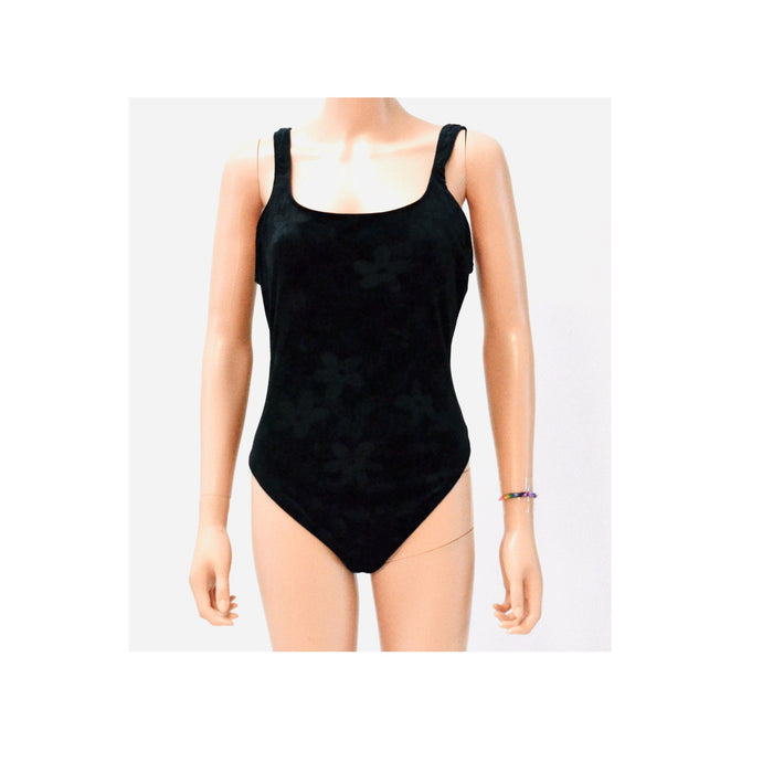 90s Vintage Black Velvet Swim Suit Black One Piece Black Velvet High cut swimsuit Size Medium Large by Sessa Flower Embossed Velvet Swimsuit