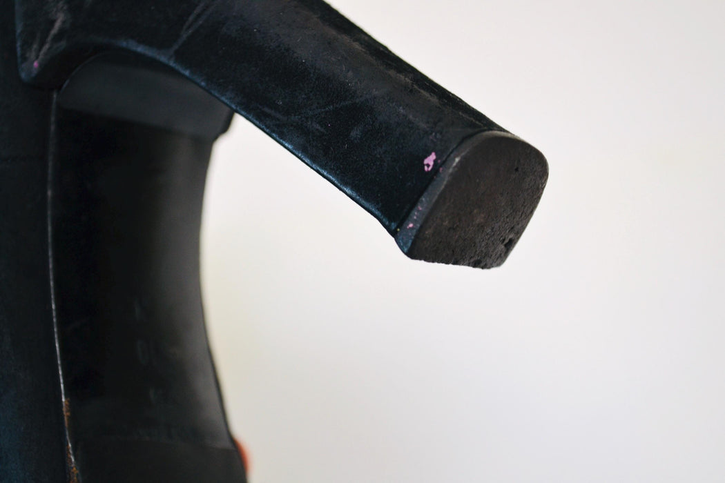 2000s y2k Black Suede High heel Leather Boots Square Toe Size 9 10 N High Heel Booties// Vintage 9 10 N Boots leather booties Via Spiga
