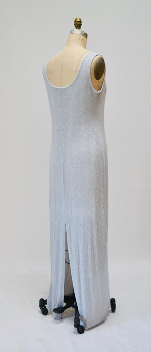 90s 00s Y2k Vintage Silver Grey Metallic Tank Dress Long Grey Knit Prom Party Dress Large XL 00s Silver Knit Maxi Tank Dress Silver Glitter