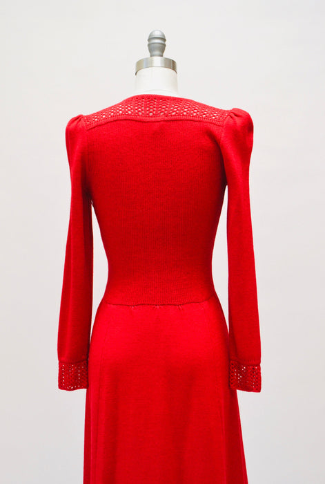 70s 80s Vintage Red St John Dress Lillie Rubin Red Knit Dress St John // 70s 80s Red Sweater Knit Dress XS Small Crochet Designer Dress