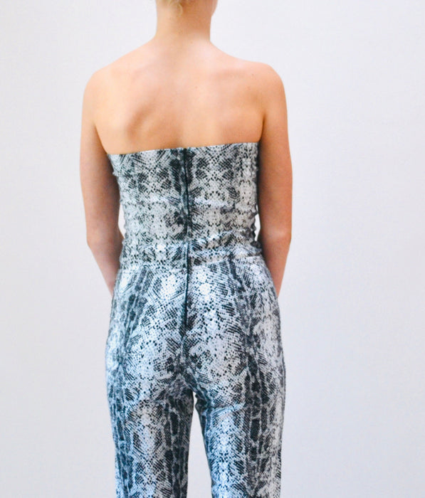 2000s Y2K Snake Print Black Jumpsuit Strapless Club Jumpsuit Black White Stretch// 00s Vintage Black Jumpsuit Pantsuit XXS XS Club Party