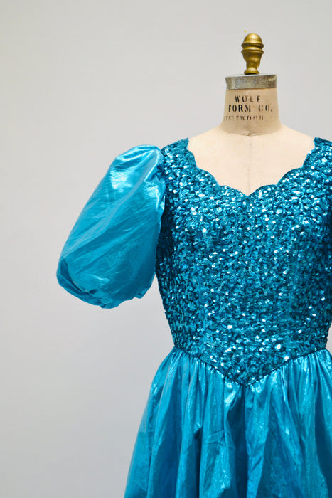 Vintage 80s Prom Sequin Dress Blue Metallic Ball Gown Medium Large // Vintage 80s Pageant Princess Dress Ball gown Party Dress Mike Benet