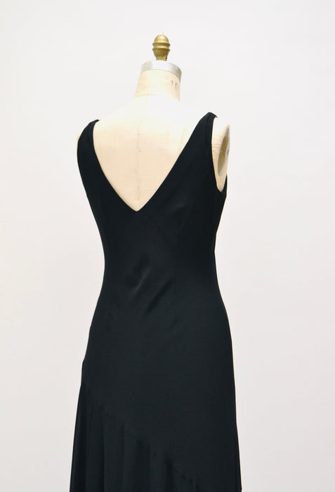 Vintage 00s Y2K Bias Cut Black Dress Black Chiffon Tank Dress Medium Large// 90s Black Tank Slip prom Bias cut Dress Medium Large