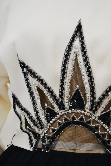 80s 90s Vintage Bob Mackie off White Cocktail Party Dress Beaded Sequin Dress Vintage Long Sleeve Cream Wedding Party Dress Small Cher Dress