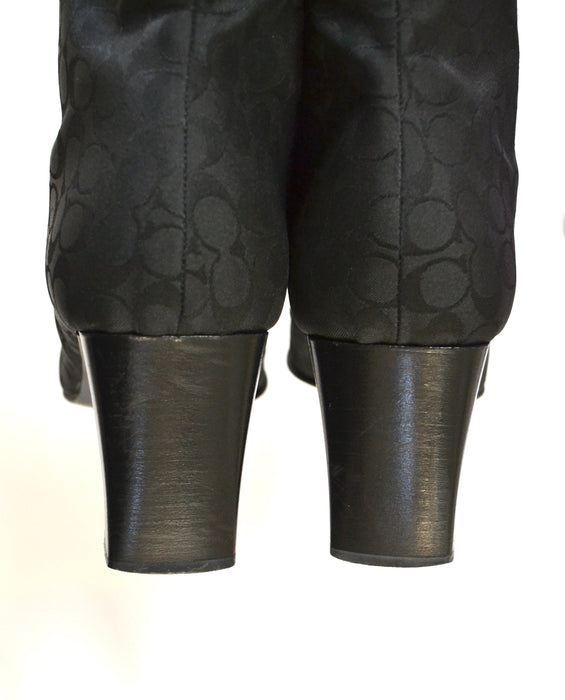 Vintage 90s 00s Y2K Coach Black Boots Size 10 High heels Square Toe Logo Ankle Boots Made In Italy // Vintage Coach Mindy Black Boots 10