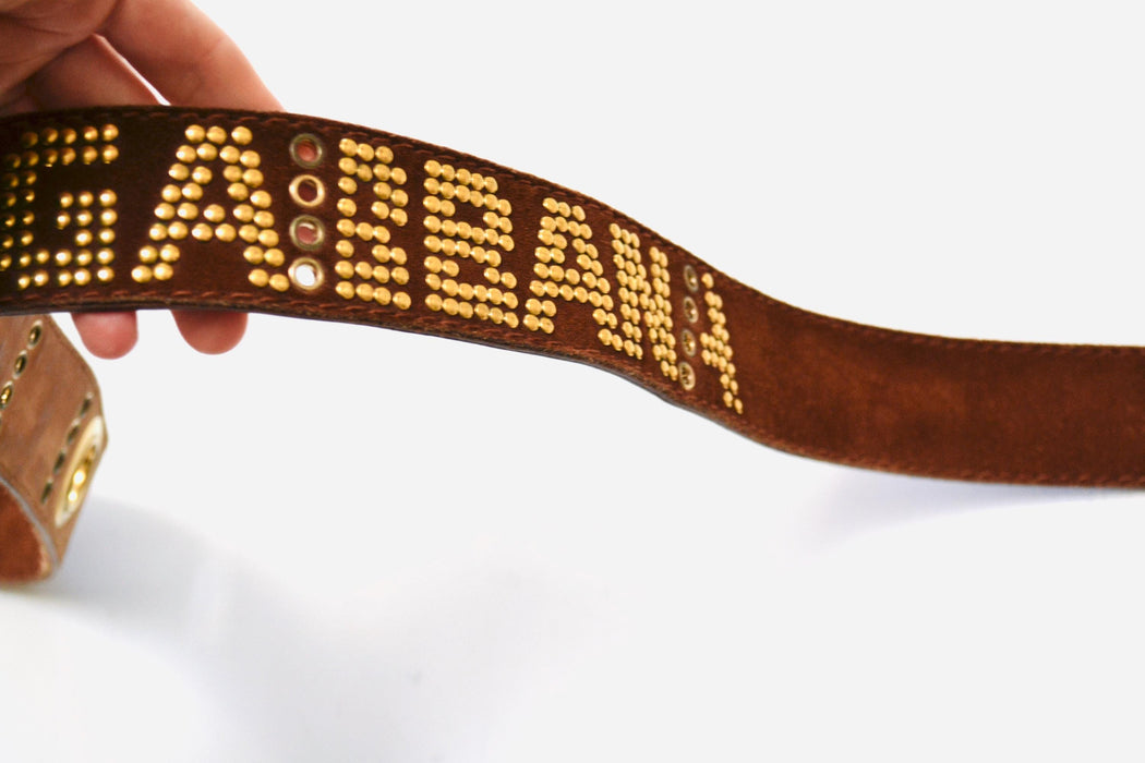 90s 2000s Vintage Dolce & Gabbana Belt Brown Suede Leather Gold Brown Leather Dolce Gabbana Belt Medium 36-39" Gold Brown Belt Made in Italy