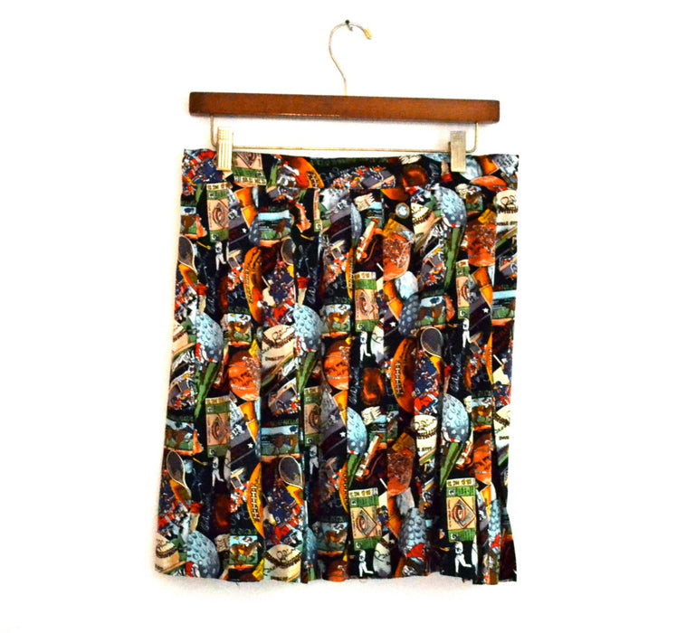 Vintage Pleated Tennis Skirt with Sports print by Nicole Miller Silk Wrap Skirt with Golf Football Tennis Baseball Basketball Print Medium