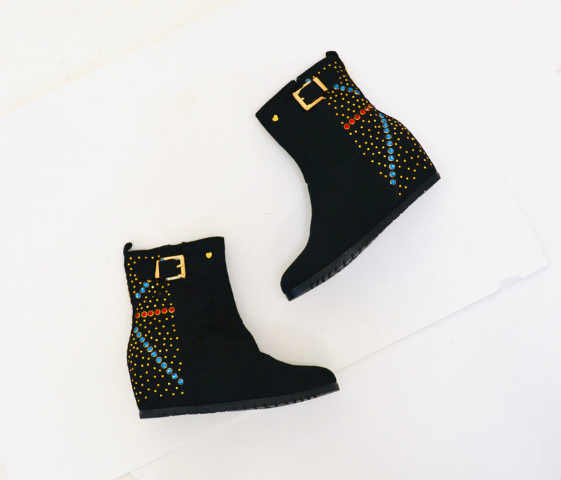 2000s Y2K Black Leather Studded Boots by Love Moschino size 39 9 Black Hidden High heel Metallic Studded Boots Suede Size 9 Love Moschino