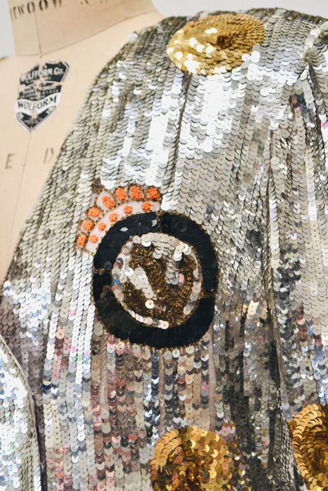 80s 90s Vintage Silver Sequin Jacket// Vintage Silver Sequin Boat Party Jacket  Nautical Captain Silver Sequin Blazer French Collizioni