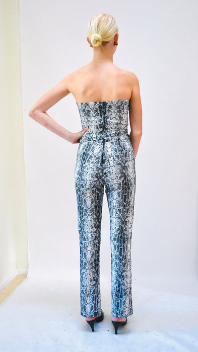 2000s Y2K Snake Print Black Jumpsuit Strapless Club Jumpsuit Black White Stretch// 00s Vintage Black Jumpsuit Pantsuit XXS XS Club Party