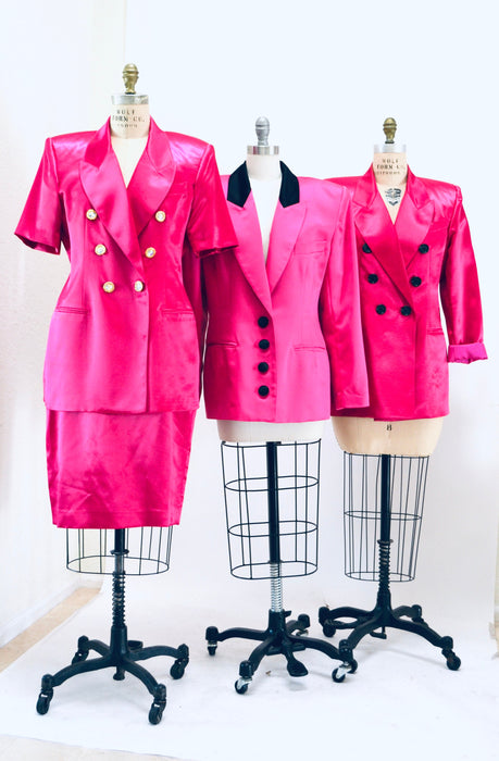 Vintage 80s 90s Bright Pink Fuchsia Satin Suit Jacket Blazer 90s Pink Barbie Power Suit Medium Large// 90s Glam Pink Jacket Blazer Criscione