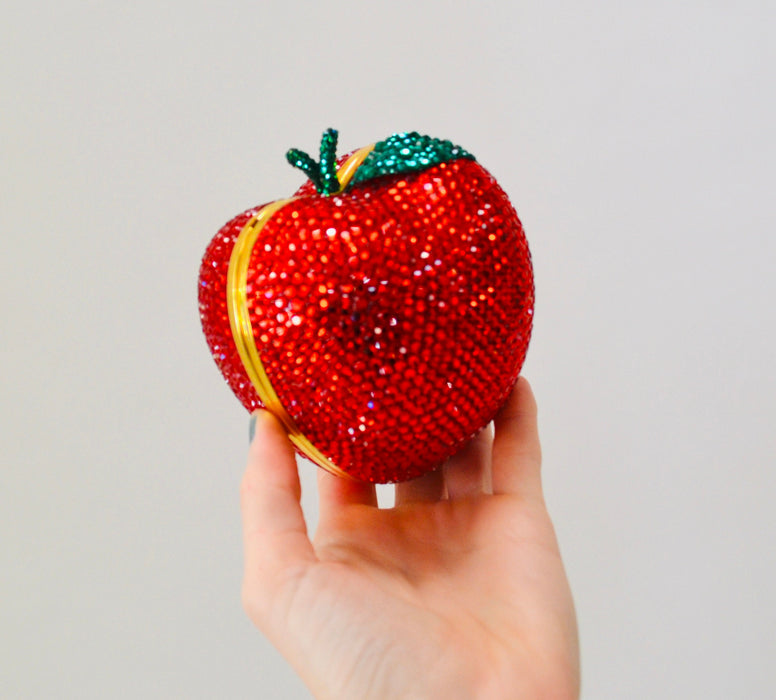 90s Vintage Red Metal Crystal Evening Bag Swarovski Crystal Snow White's Red Apple Minaudiere Evening Bag K Baumann Snow White's apple purse