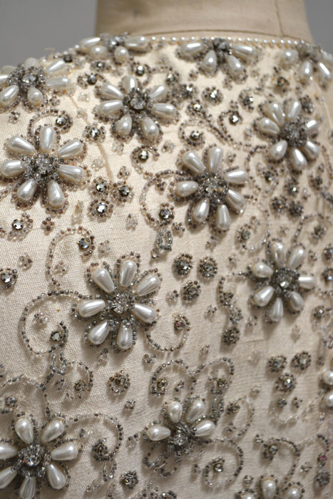 60s Vintage Cream Silver Pearl Beaded Wedding Party Jacket Medium 60s Wedding Opera Evening Jacket Coat White Cream Beaded Jacket Ruth Roman