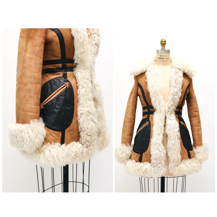 70s Vintage Shearling Afghan Jacket Coat XXS XS Tan Brown Penny Lane//  70s Shearling Coat Sheepskin Fur Boho Afghan Jacket Penny Lane Yaqub