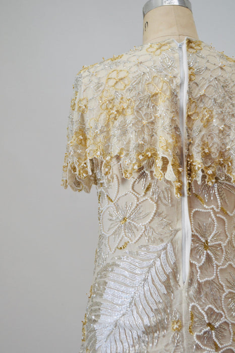 80s 90s Vintage White Beaded Party Dress Dress Small // Vintage Cocktail Wedding Dress White Beaded Flapper White Beaded Party Dress